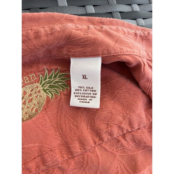 Caribbean Silk Blend Men's Short Sleeve Coral Orange Floral‎ XL Silk/Rayon Shirt - Picture 6 of 6